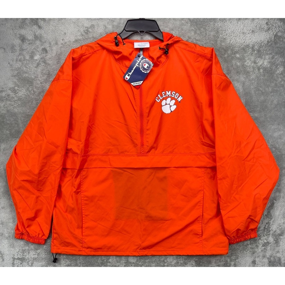 NWT Champion‎ Men's Clemson Tigers Pullover Hooded Windbreaker Sz XXL Orange
